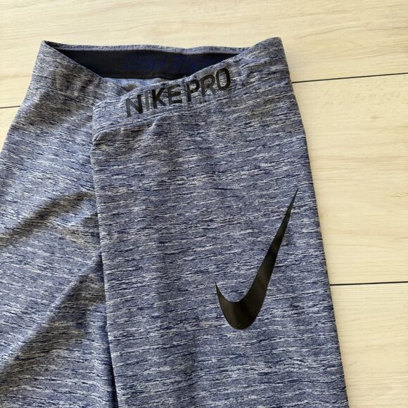 Nike Pro Leggings Heathered Blue Gray Black Mesh Paneled Women’s XL Big Swoosh - Picture 6 of 11